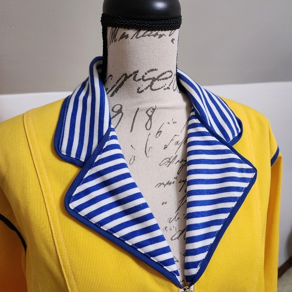 Joyce USA Jacket Vintage Full Zip Bomber YELLOW NAVY STRIPE small - Picture 2 of 9